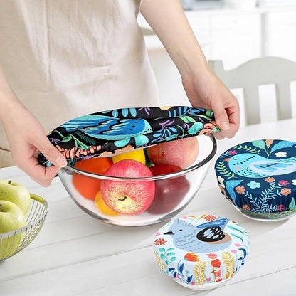 5 Pieces Bowl Covers Reusable, 5 Size Elastic Cloth Bowl Covers for Bread Proofing, Food Covers Washable for Food Fruits Leftover (Floral Bird) - Image 5