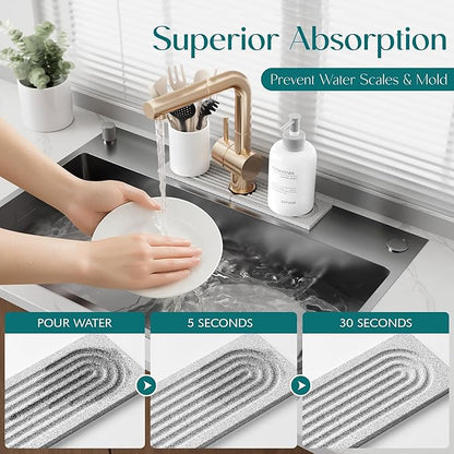 Stone Faucet Mat for Kitchen Sink, Diatomite Stone Drying Mat for Kitchen Counter, 2026 Upgraded Dishwasher-Safe & Ultra Absorbent, Chemical-Free Stone Dish Mat for Bottles Utensils (15.7" x 3.9") - Image 5