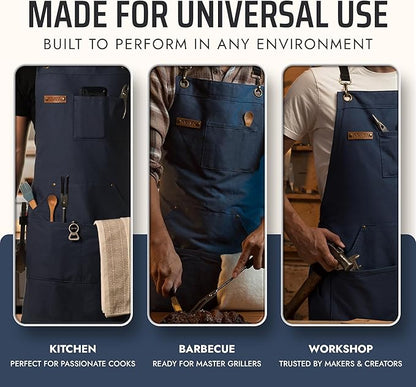 Asaya Chef and BBQ Apron with Bottle Opener and Hand Towel - 10oz Cotton Canvas, Stainless Steel Hardware - Cross Back Straps - Image 7