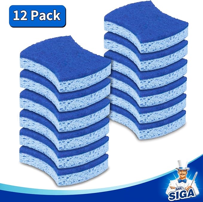 MR.SIGA Non-Scratch Cellulose Scrub Sponge, Dual-Sided Dishwashing Sponge for Kitchen, 12 Pack - Image 6