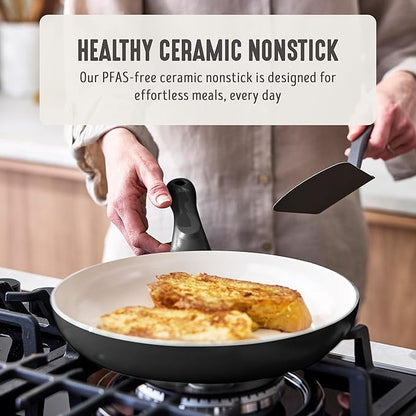 GreenLife 2-Piece Nonstick Frying Pan Set, 8” & 10” Skillets, Non-Toxic Ceramic Cookware, Dishwasher Safe, Stay-Cool Handles, Induction Ready, Fast Heating, Omelet Pan, PFAS Free, Graphite Black