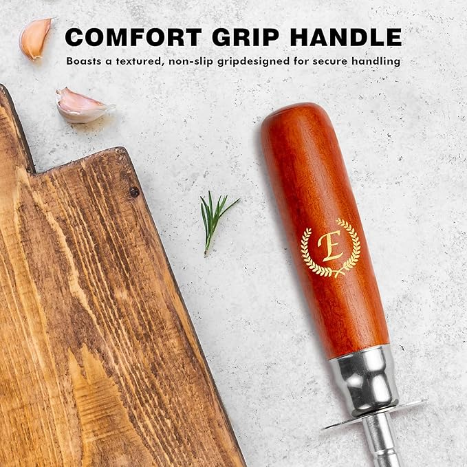 Knife Sharpener Rod, Kitchen Knives Sharpener Carbon Steel Professional Knife Sharpening Steel, Honing Rod with Hanging Holes (13 inches), E - Image 3