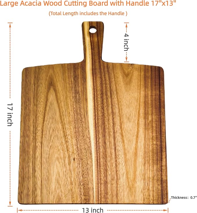 Large Acacia Wood Cutting Board with Handle 17''X13'', Charcuterie Board, Serving Board, Chopping Board for Meat, Cheese, Bread, Vegetables & Fruits (Square) - Image 9
