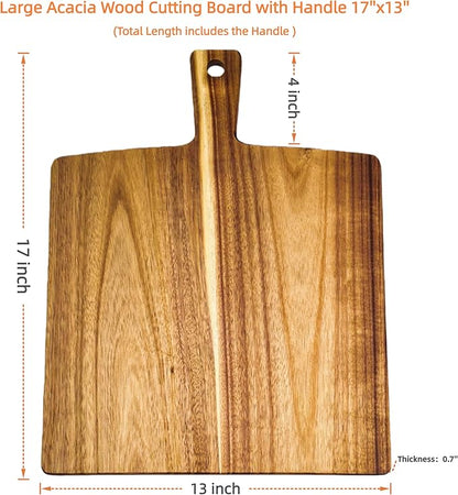 Large Acacia Wood Cutting Board with Handle 17''X13'', Charcuterie Board, Serving Board, Chopping Board for Meat, Cheese, Bread, Vegetables & Fruits (Square) - Image 9