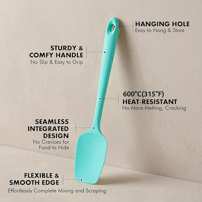 Silicone Spoonula Set: 600ºF Heat Resistant Food Grade Cooking Baking Utensils, Kitchen Flexible Nonstick Rubber Pan Spoon Spatula for Mixing, Scrambling, Scooping (3 Pieces, Aqua Sky)