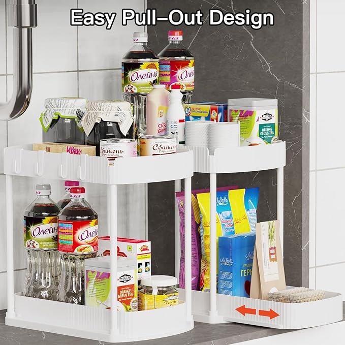 Ukeetap 2 Pack Multi-Purpose Pull-Out Storage Organizers, Under Sink & Cabinet Storage, 12.8 Inch, White - Image 4