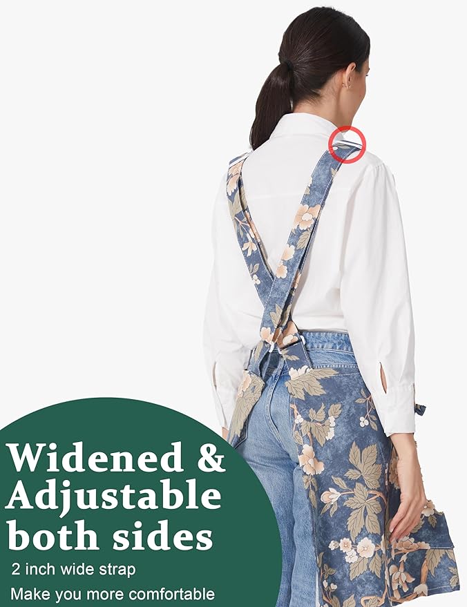Cozy Adjustable Cross Back Aprons for Women with Pockets Cotton Linen Cooking Kitchen Baking