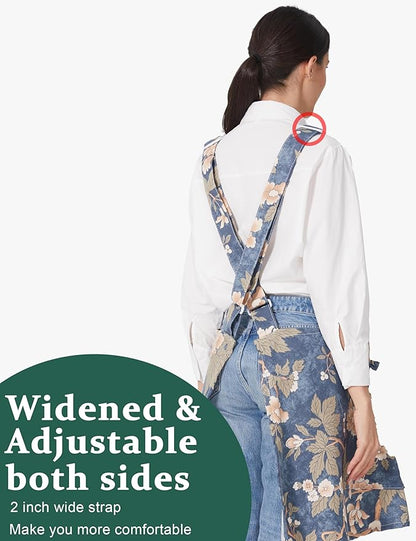 Cozy Adjustable Cross Back Aprons for Women with Pockets Cotton Linen Cooking Kitchen Baking