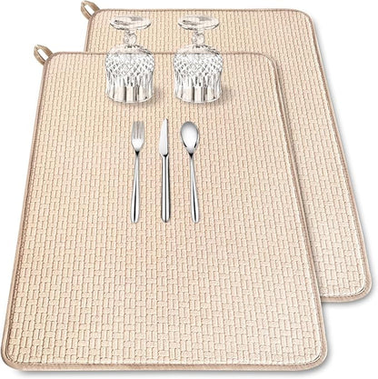 2 Pack XXL Large Microfiber Dish Drying Mat,24*17 inch Absorbent Dish Drainer Kitchen Counter,Dish Drying Pad for Countertops,Sinks,Draining Racks(Beige) by Xanllaxa