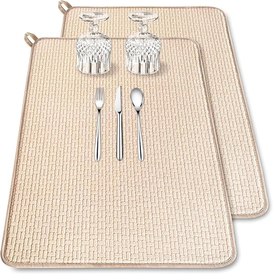 2 Pack XXL Large Microfiber Dish Drying Mat,24*17 inch Absorbent Dish Drainer Kitchen Counter,Dish Drying Pad for Countertops,Sinks,Draining Racks(Beige) by Xanllaxa