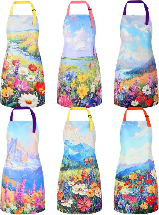Bencailor 6 Pcs Spring Kitchen Aprons with Pockets Flower Rooster Bee Butterfly Sunflower Summer Aprons Bulk for Women(Colorful,Flower) by Bencailor