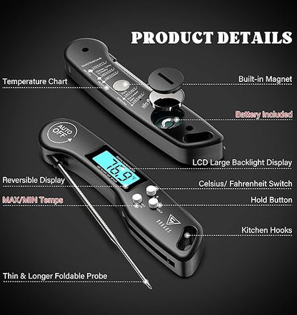 DOQAUS Digital Meat Thermometer, 2 Pack Instant Read Food Thermometer for Cooking, Kitchen Probe with Backlit & Reversible Display, Wide Temperature Range for Turkey, Bread, Baking, Sourdough - Image 8