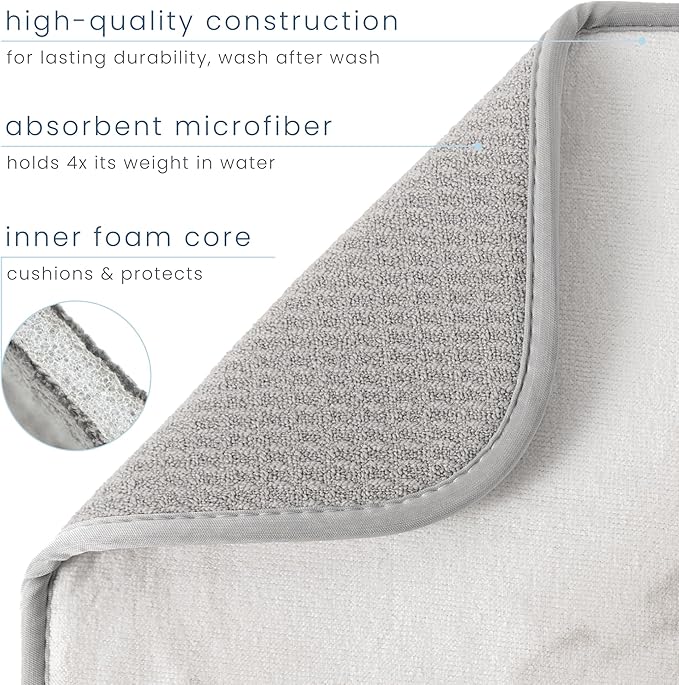 S&T INC. Dish Drying Mat Jumbo, 18” x 30”, Absorbent Microfiber Kitchen Counter Mat, Dish Drying Pad for Dishes, Utensils, Pots and Pans, Jumbo, Grey Stone - Image 3