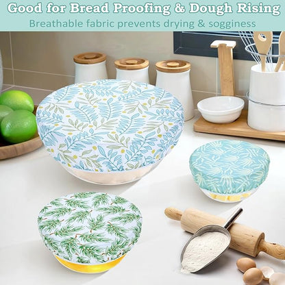 5-Size Reusable Beeswax Bowl Covers for Bread Proofing, Cotton Cloth Flexible Beeswax Wraps for Food Storage(Green Leaves) - Image 4