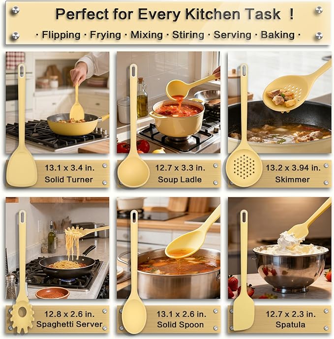Silicone Kitchen Cooking Utensils Set of 6, Non-Stick Food Grade Silicone Cooking Utensils Set, Heat Resistant, Non-Toxic, Ergonomic Designed, Dishwasher Safe Kitchen Utensils for Nonstick Cookware