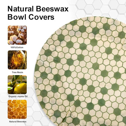 Reusable Bowl Covers for Bread Proofing（2 Large）- Cotton Beeswax Bowl Covers Reusable with Elastic Rim, Sourdough Bowl Cover for Food Storage and Food Preservation (10INCH) (honeycomb)