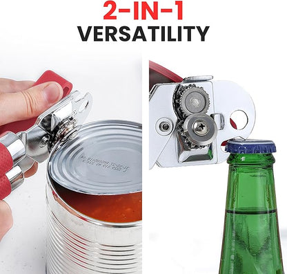 Zulay Kitchen Heavy Duty Stainless Steel Can Opener Manual with Large Bottle Opener - Manual Can Opener with Turn Knob with Soft Grip Handles - Red - Image 7