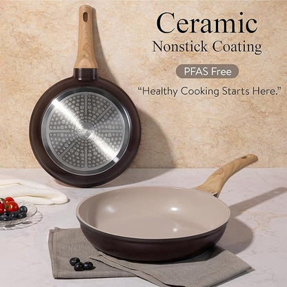 CAROTE 21 PCS Ceramic Cookware Set, Pots and Pans Set Non Stick, Pot and Pan Set with Frying Pan, Induction Ready Cooking Set for Kitchen, PFOS/PFOA/PFAS Free, Brown - Image 3