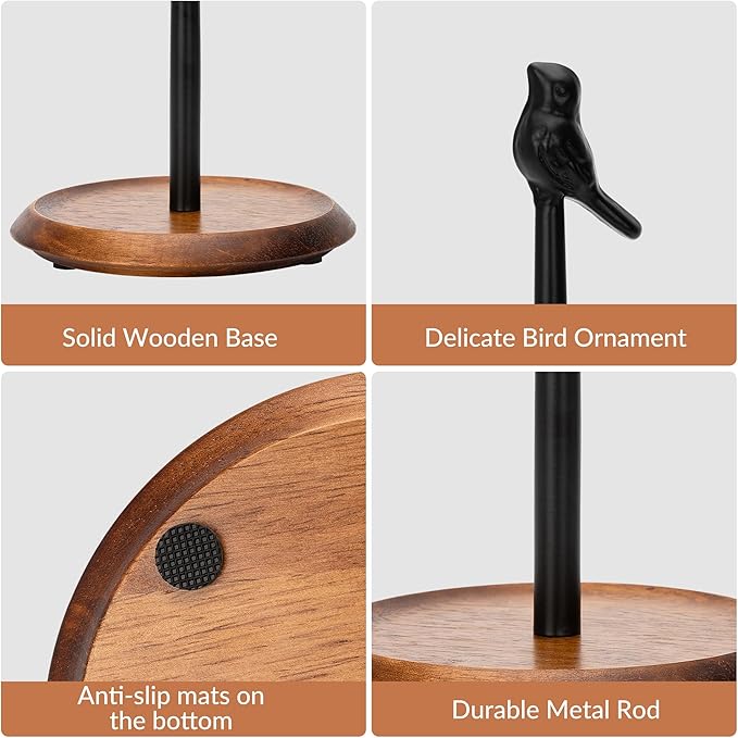 Wood Paper Towel Holder Countertop, Easy Tear Farmhouse Kitchen Towel Holder for Dining Table, Cute Bird Shaped with Anti Slip Weighted Base
