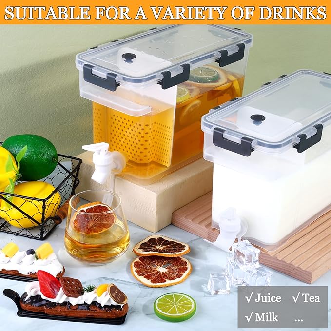Breroa 3 Pieces 3.5 Liter Clear Beverage Dispenser with Spigot, Plastic Drink Dispenser for Fridge with Handle Clean Brush, Iced Juice Lemonade Dispensers for Parties & Daily Use,12.2 x 5.5 x 6.9 Inch