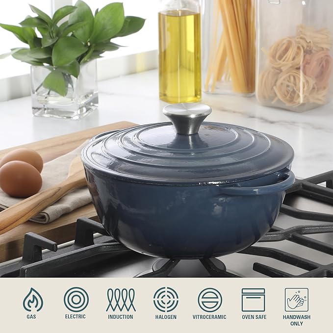 Gibson Home Addlestone 2.65 Qt Enameled Cast Iron Dutch Oven Pot with Lid – Round, Oven Safe to 500°F, Ideal for Bread Baking & Stews - Gradient Navy Blue - Image 4