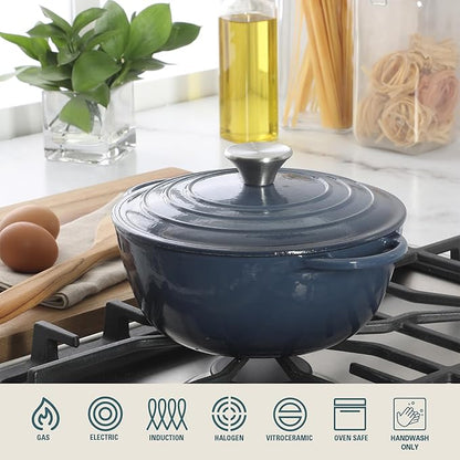 Gibson Home Addlestone 2.65 Qt Enameled Cast Iron Dutch Oven Pot with Lid – Round, Oven Safe to 500°F, Ideal for Bread Baking & Stews - Gradient Navy Blue - Image 4
