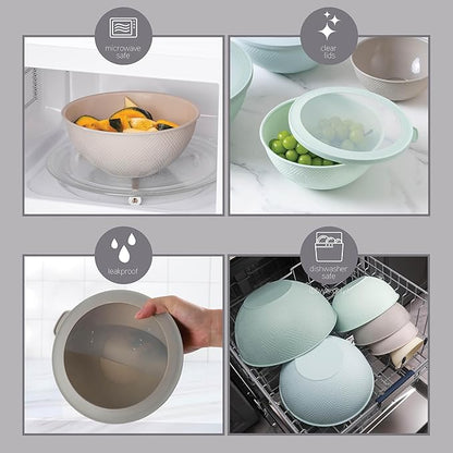 COOK WITH COLOR Mixing Bowls with Lids - 12 Piece Plastic Nesting Bowls Set includes 6 Prep Bowls and 6 Lids, Microwave Safe Mixing Bowl Set, Mint Rhombus - Image 5
