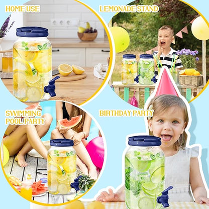 Havawish 2 Pcs 1 Gallon Plastic Beverage Dispenser with Spigot Clear Summer Kitchen Fridge Drink Dispenser for Parties Lemonade Juice Tea Beer Cold Water(Blue,Cylinder)