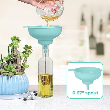 Wide Mouth Kitchen Funnel, Food Grade Plastic Cooking Canning Funnel with 4 Sizes Spouts for Filling Wide and Regular Mason Jars, Spray Dropper Oil Bottle Jug Spices Shampoo Sauce