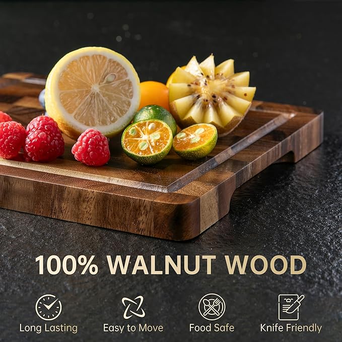 THETCHRY Walnut Wood Cutting Board for Kitchen, Small Chopping Board Portable, Compact Size for Daily Prep Stable Use, 9"x6"x0.8" - Image 4