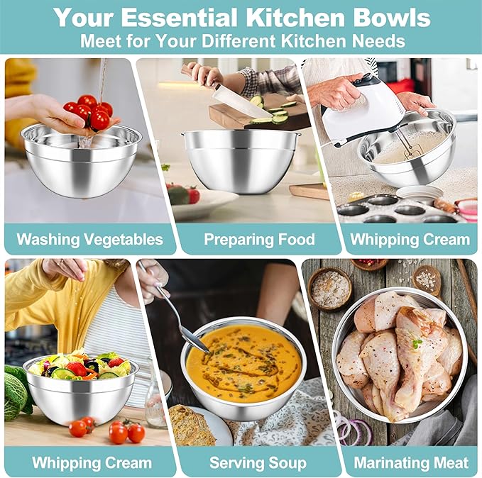 TeamFar Mixing Bowls Set, 4.5/3/1.5/1/0.7 QT Stainless Steel Nesting Salad Bowls with Visible Lids, For Serving Mixing, Non-Toxic & Heavy Duty, Airtight & Easy Clean, Dark Blue, Set of 5 - Image 4