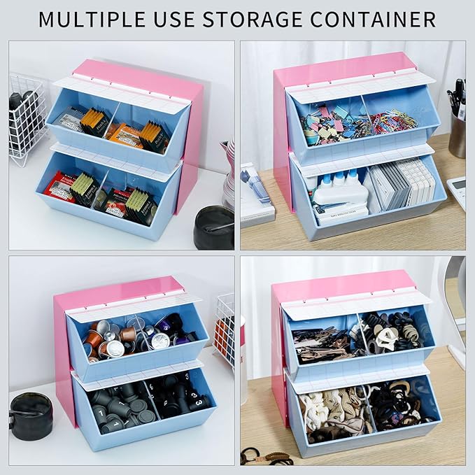 Coffee Bar Organizer with Lid, Vintage Coffee Station Storage Holder for Creamer, Pods, Tea Bags, Sugar and Drink Packets (Rose Pink) - Image 5