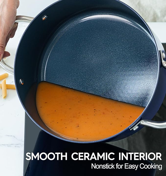 MICHELANGELO Stock Pot with Lid - 5 Quart Cooking Pot with Nonstick Coating, Ceramic Soup Pots with Stainless Steel Handle, Non Stick Pot Induction Compatible, Blue - Image 3