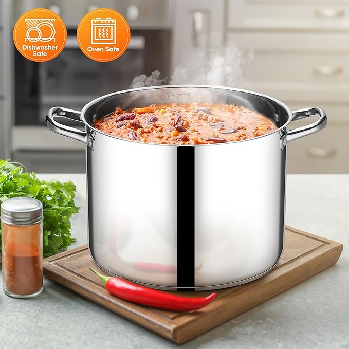 E-far 16 Quart Stainless Steel Stock Pot, Large Heavy Duty Induction Stockpot with Glass Lid for Cooking Soup Canning, Thick Tri-Ply Bottom & Riveted Handle, Compatible with All Stove, Dishwasher Safe - Image 6
