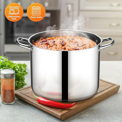 E-far 16 Quart Stainless Steel Stock Pot, Large Heavy Duty Induction Stockpot with Glass Lid for Cooking Soup Canning, Thick Tri-Ply Bottom & Riveted Handle, Compatible with All Stove, Dishwasher Safe - Image 6