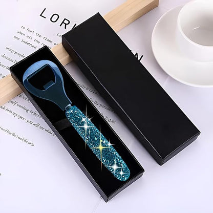 Handcrafted Blue Crystal Bling Beer Opener – Sparkle Diamond Bottle Openers for Home Bar, Bartenders, Party, Wedding Gift, Glitter Accessory for Women & Men
