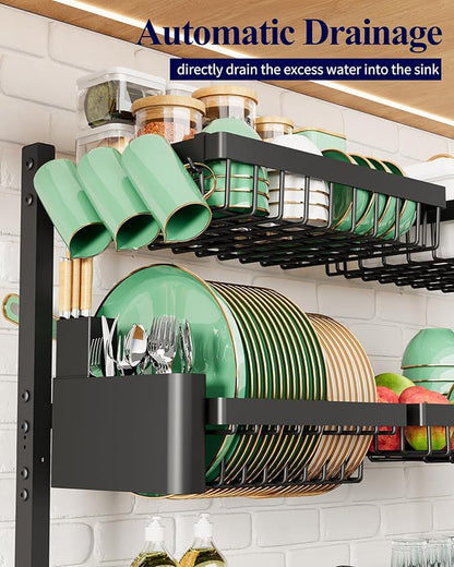 Kitsure Over The Sink Dish Drying Rack - 31.5" to 39.4" x 30.3", Adjustable Sink Drying Rack for Kitchen Sink with Multifunctional Baskets, Black - Image 6