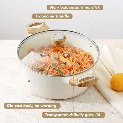 SENSARTE Ceramic Nonstick Stock Pot with Lid, 2.6/4.5/6.6/8.5 QT Soup Pot Casserole Pot, Non-toxic Healthy Pasta Pot, Large Cooking Pot Stew Pot, Induction Compatible, PFOA PFAS PTFE Free, White - Image 7