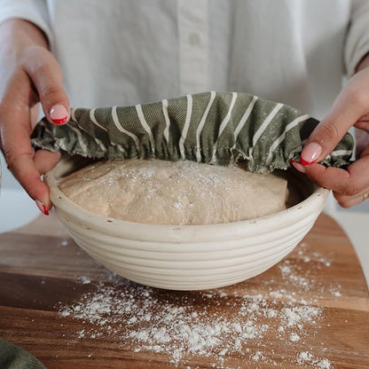 Beautiful Linen Cotton Blend Bowl Covers for Bread Proofing - Reusable Set of 3 in Varying Sizes Easily Fit Your Bowls 7" to 13" - Durable Fabric Covers, Ideal Sourdough Bread Baking Accessories - Image 6