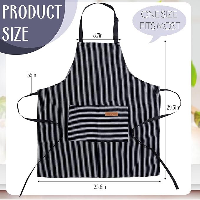 Handepo 12 Pcs Cotton Aprons for Women Men with Pockets Soft Adjustable Bib Stripe Aprons for Cooking Kitchen Chef - Image 2