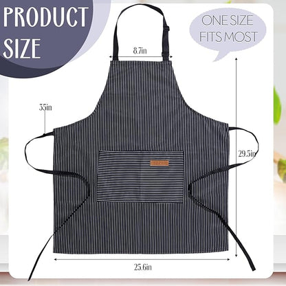 Handepo 12 Pcs Cotton Aprons for Women Men with Pockets Soft Adjustable Bib Stripe Aprons for Cooking Kitchen Chef - Image 2