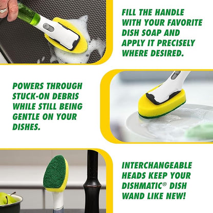 Libman Dishmatic I-Stand Dish Wand Kit, Kitchen Cleaning Scrub Brush with Handle and Soap Dispenser for Scrubbing and Washing Dishes, Refillable Standing Dispensing Scrubber Brushes, 3 Sponge Refills - Image 5