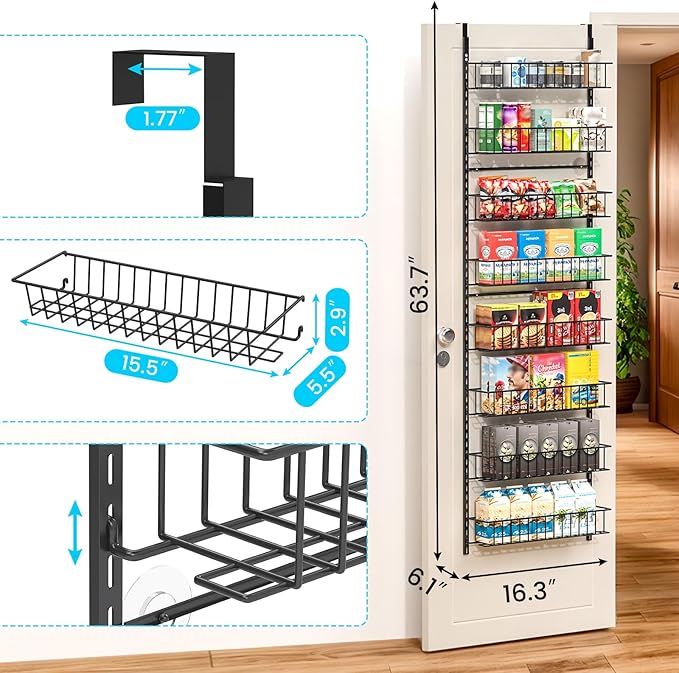 ElegantArray 8-Tier Pantry Door Oragnizer, Over The Door Pantry Organizer Rack and Storage, Hanging Spice Rack Shelves Door, Home Office Laundry Room Bathroom & Kitchen Organization Essentials Metal - Image 3