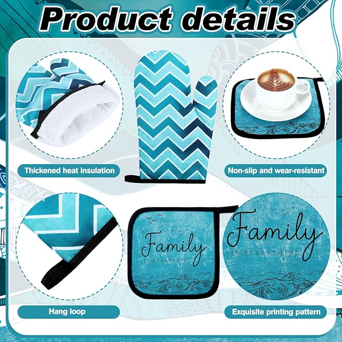 Fourluoo 10 Pcs Landscape Kitchen Dish Towels Rugs Oven Mitts and Pot Holders Set Farmhouse Kitchen Decor Set for Women Mom Daughter Gift Cooking Baking Grilling (Ocean Green)
