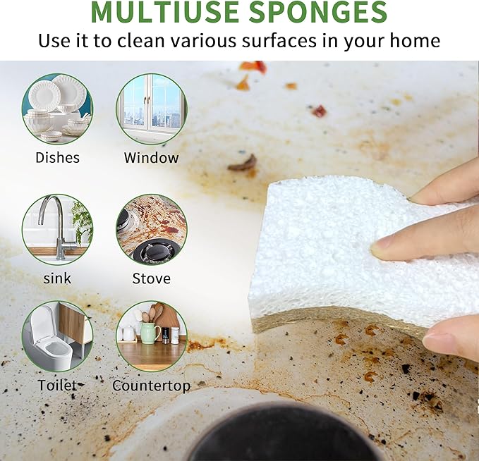 16 Pack Biodegradable Natural Kitchen Sponge - Compostable Cellulose and Coconut Walnut Scrubber Sponge - Eco Friendly Sustainable Sponges for Dishes - Image 6