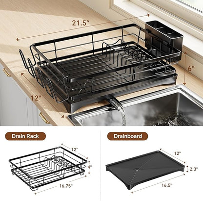 Simple Trending Dish Drying Rack for Kitchen Counter, Rust-Resistant Dish Rack, Large Dish Drainer Organizer with Cutlery Holder & Cup Holders, Black - Image 2