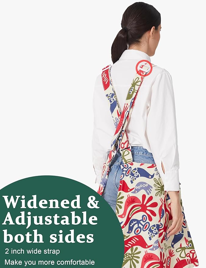 Cozy Adjustable Cross Back Aprons for Women with Pockets Cotton Linen Cooking Kitchen Baking