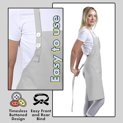 TOSHE Kitchen Apron Waterdrop Resistant Cotton Apron with adjustable Aprons for Women with Pockets 10 Color option Cooking Silver Apron (Silver) - Image 6