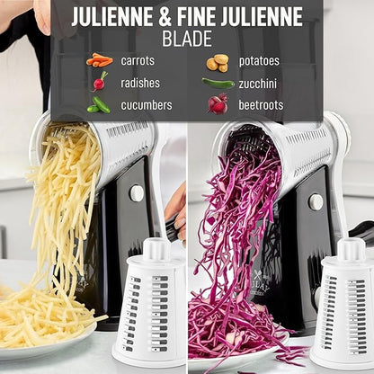 Zulay Kitchen Rotary Cheese Grater 5 Blade Cheese Shredder - Manual Hand Crank Cheese Grater With Reinforced Suction & 5 Interchangeable Drums - Easy to Use, Vegetable Chopper Round Mandoline Slicer - Image 6