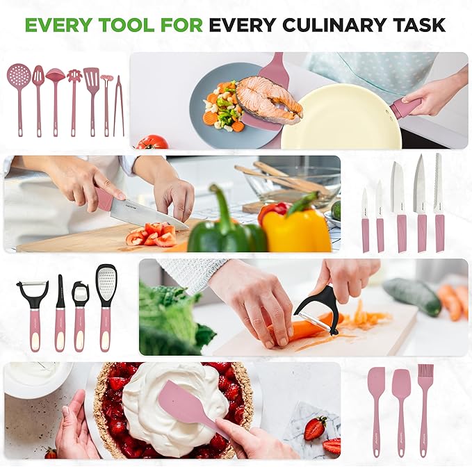 NutriChef 54-Piece Kitchen Cookware Set – Complete Non-Stick Ceramic Pots and Pans Set with Utensils, Bakeware, and Knife Set, Gas, Electric & Induction Compatible, Blush Pink Kitchen Essentials - Image 5
